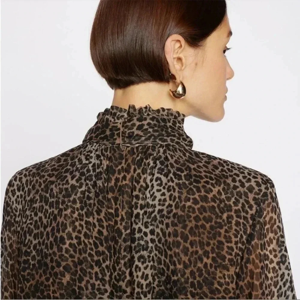 Frame silk tie neck dress in leo multi - Picture 2 of 10